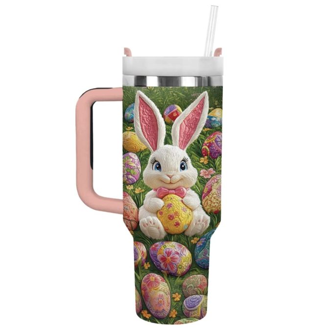 Easter Bunny Custom Stanley Quencher 40Oz Stainless Steel Tumbler With Handle
