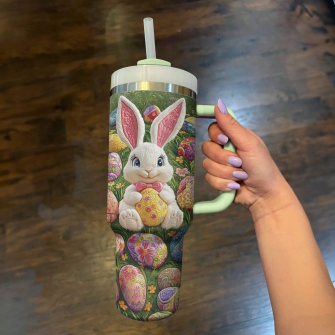 Easter Bunny Custom Stanley Quencher 40Oz Stainless Steel Tumbler With Handle - Image 3