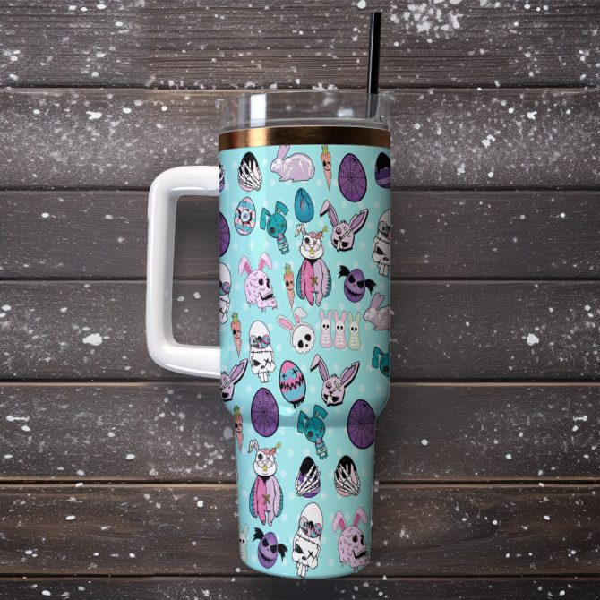 Easter Bunny Custom Stanley Quencher 40Oz Stainless Steel Tumbler With Handle - Image 2