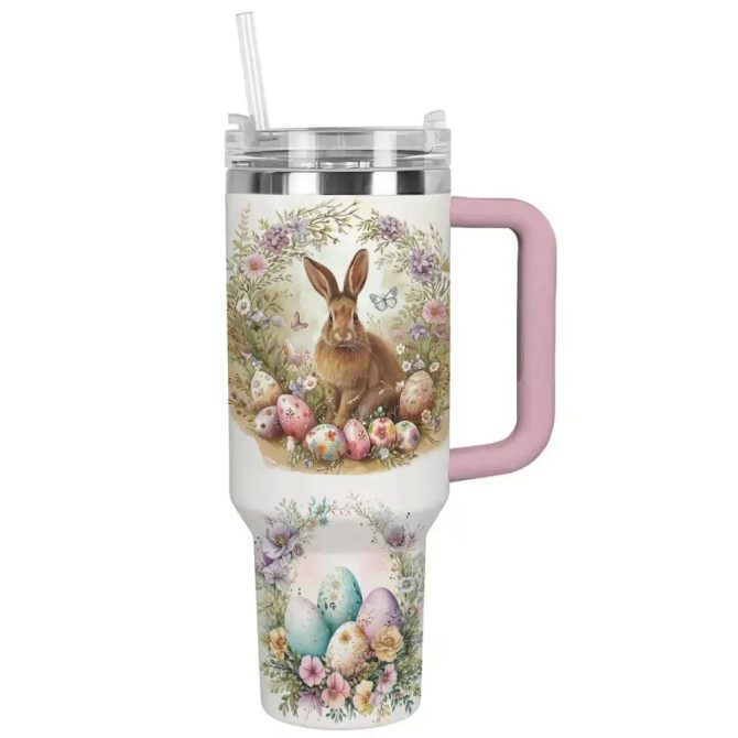 Easter Bunny Custom Stanley Quencher 40Oz Stainless Steel Tumbler With Handle