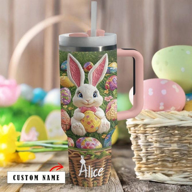 Easter Bunny Custom Stanley Quencher 40Oz Stainless Steel Tumbler With Handle - Image 2