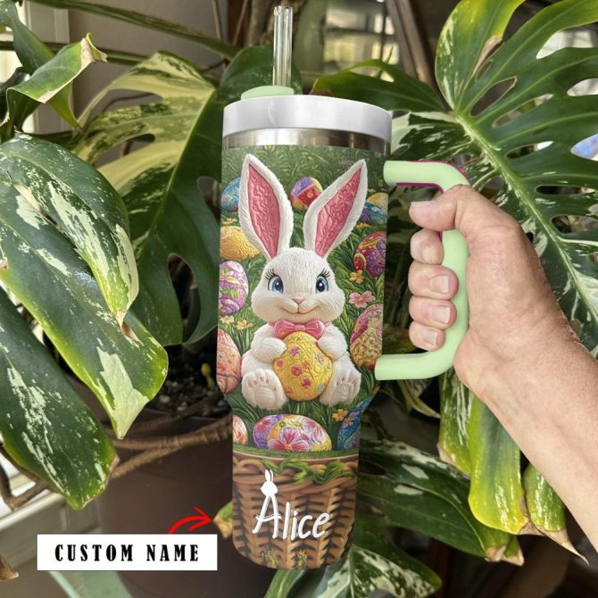 Easter Bunny Custom Stanley Quencher 40Oz Stainless Steel Tumbler With Handle - Image 3