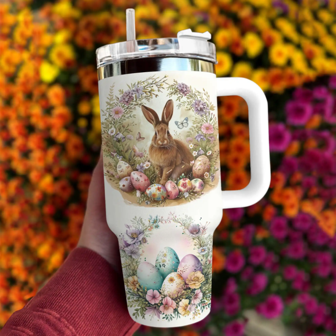 Easter Bunny Custom Stanley Quencher 40Oz Stainless Steel Tumbler With Handle - Image 2
