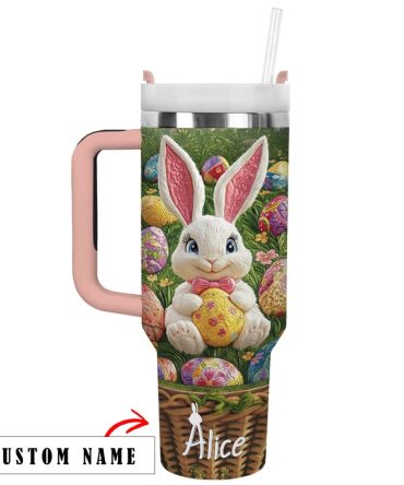 Easter Bunny Custom Stanley Quencher 40Oz Stainless Steel Tumbler With Handle