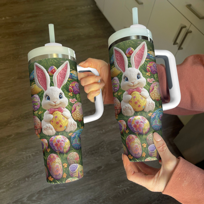 Easter Bunny Custom Stanley Quencher 40Oz Stainless Steel Tumbler With Handle - Image 4