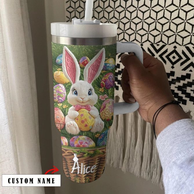 Easter Bunny Custom Stanley Quencher 40Oz Stainless Steel Tumbler With Handle - Image 4