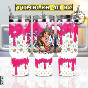 Easter Moana Disney Cartoon Custom Stanley Quencher 40Oz Stainless Steel Tumbler With Handle