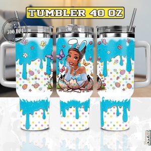 Easter Tiana The Princess And The Frog Disney Cartoon Custom Stanley Quencher 40Oz Stainless Steel Tumbler With Handle