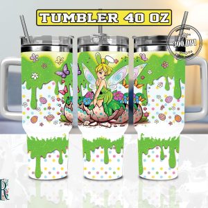 Easter Tinker Bell Disney Cartoon Custom Stanley Quencher 40Oz Stainless Steel Tumbler With Handle