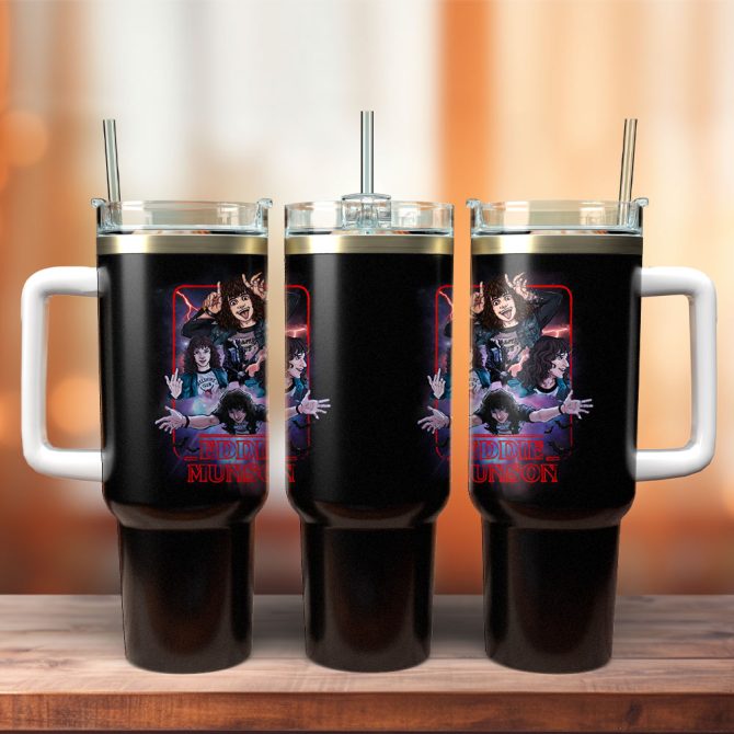 Eddie Munson Stranger Things Movies Custom Stanley Quencher 40Oz Stainless Steel Tumbler With Handle