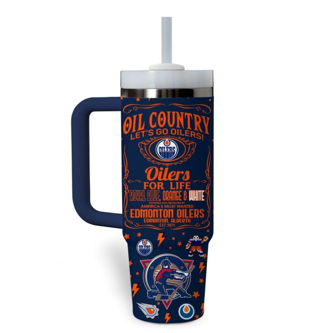 Edmonton Oilers Nhl Custom Stanley Quencher 40Oz Stainless Steel Tumbler With Handle - Image 2