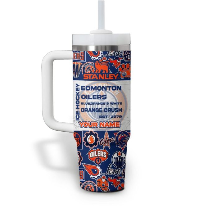 Edmonton Oilers Nhl Custom Stanley Quencher 40Oz Stainless Steel Tumbler With Handle - Image 5
