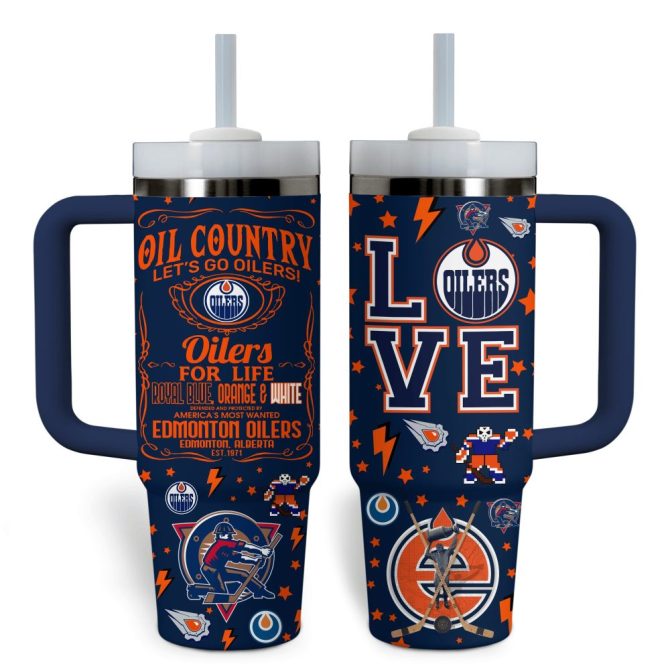 Edmonton Oilers Nhl Custom Stanley Quencher 40Oz Stainless Steel Tumbler With Handle