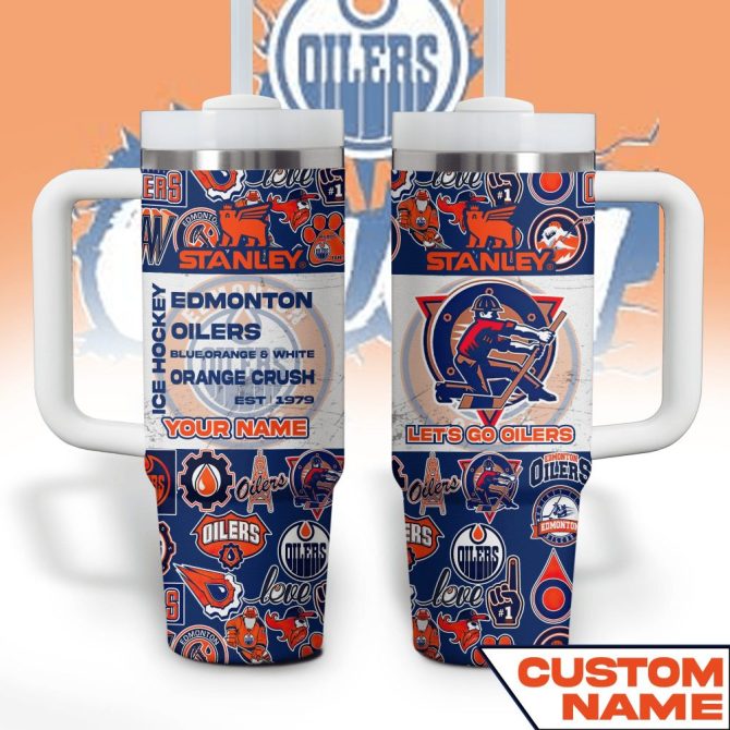 Edmonton Oilers Nhl Custom Stanley Quencher 40Oz Stainless Steel Tumbler With Handle