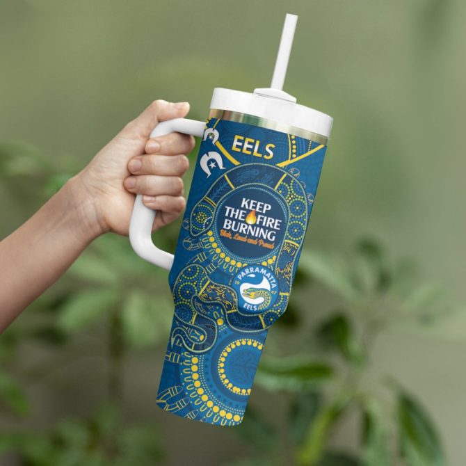 Eels Naidoc Week Nrl Custom Stanley Quencher 40Oz Stainless Steel Tumbler - Image 4