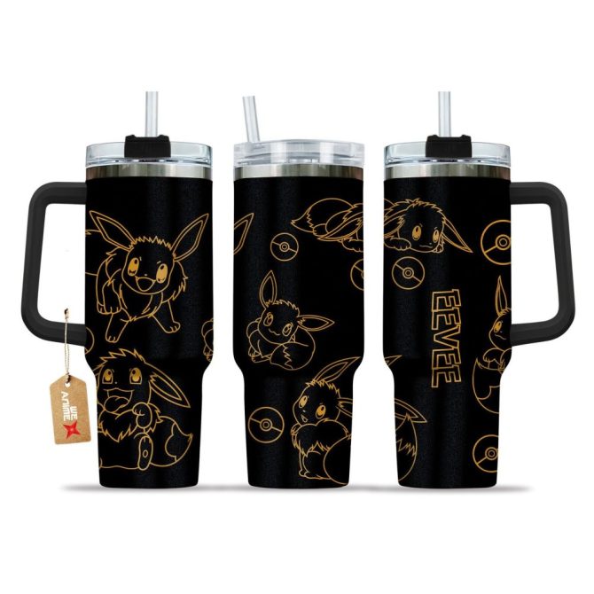 Eevee Pokemon Anime Custom Stanley Quencher 40Oz Stainless Steel Tumbler