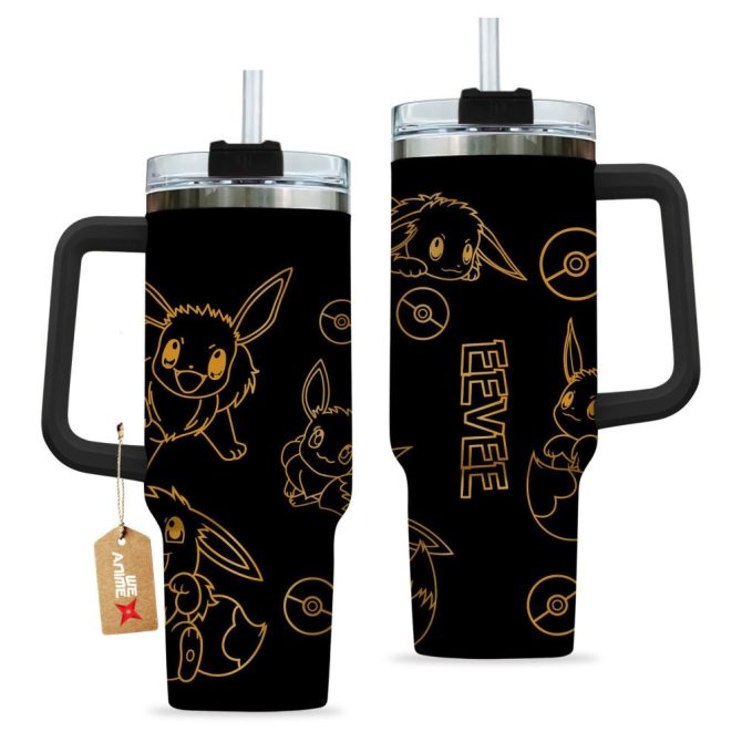 Eevee Pokemon Anime Custom Stanley Quencher 40Oz Stainless Steel Tumbler - Image 2