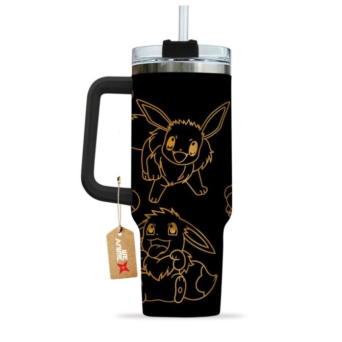 Eevee Pokemon Anime Custom Stanley Quencher 40Oz Stainless Steel Tumbler - Image 4