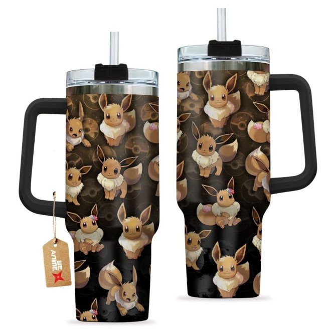 Eevee Pokemon Anime Custom Stanley Quencher 40Oz Stainless Steel Tumbler