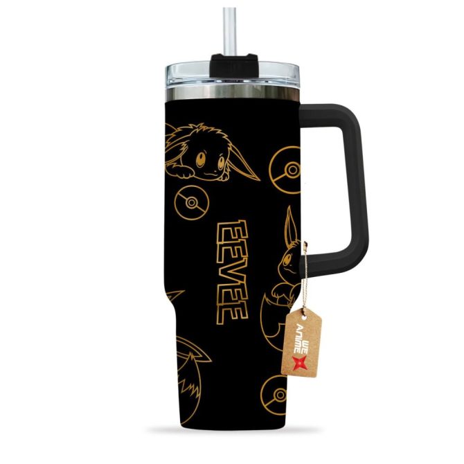 Eevee Pokemon Anime Custom Stanley Quencher 40Oz Stainless Steel Tumbler - Image 3