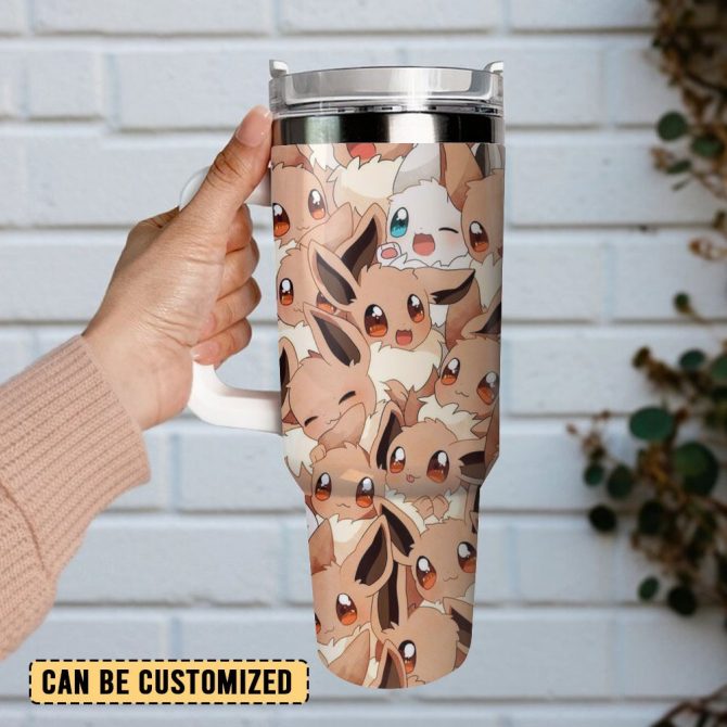 Eevee Pokemon Anime Custom Stanley Quencher 40Oz Stainless Steel Tumbler - Image 3