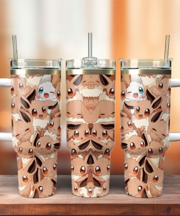 Eevee Pokemon Anime Custom Stanley Quencher 40Oz Stainless Steel Tumbler