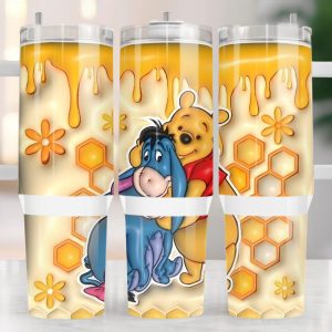 Eeyore And Pooh Disney Cartoon Custom Stanley Quencher 40Oz Stainless Steel Tumbler With Handle