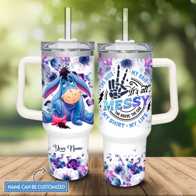 Eeyore Cartoon Custom Stanley Quencher 40Oz Stainless Steel Tumbler