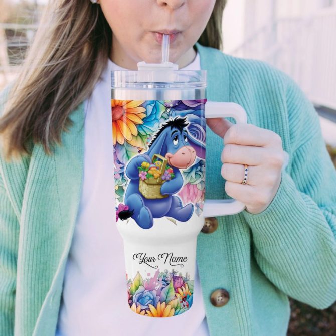 Eeyore Cartoon Custom Stanley Quencher 40Oz Stainless Steel Tumbler - Image 5