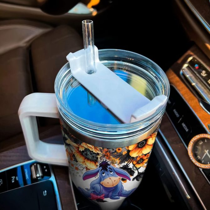 Eeyore Winnie The Pooh Cartoon Custom Stanley Quencher 40Oz Stainless Steel Tumbler With Handle - Image 5