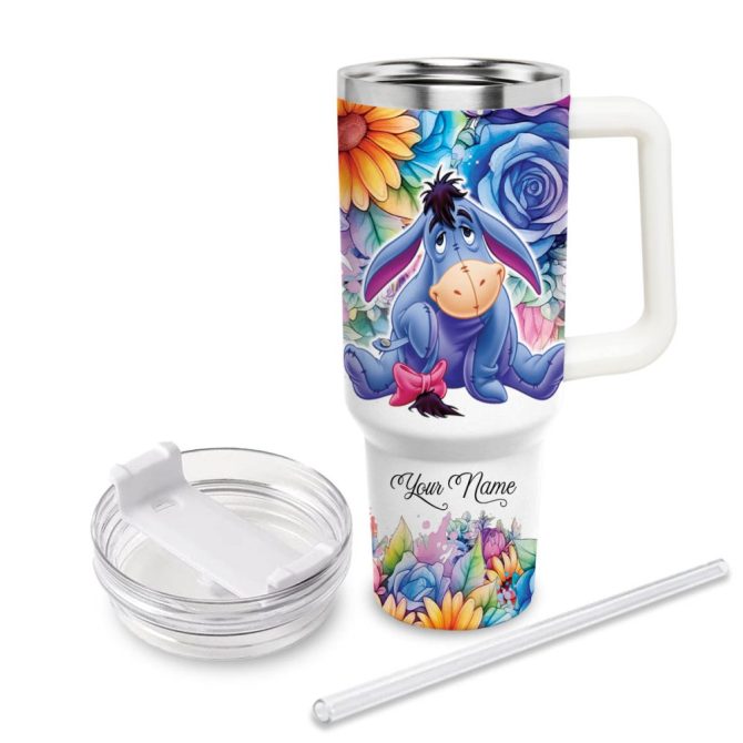 Eeyore Winnie The Pooh Cartoon Custom Stanley Quencher 40Oz Stainless Steel Tumbler With Handle - Image 3