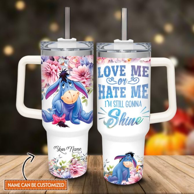 Eeyore Winnie The Pooh Cartoon Custom Stanley Quencher 40Oz Stainless Steel Tumbler With Handle