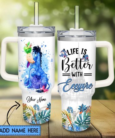 Eeyore Winnie The Pooh Cartoon Custom Stanley Quencher 40Oz Stainless Steel Tumbler With Handle
