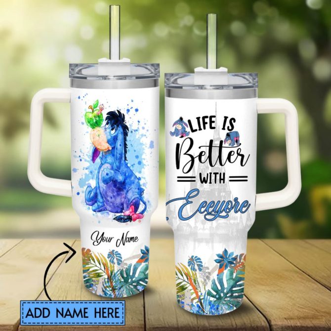 Eeyore Winnie The Pooh Cartoon Custom Stanley Quencher 40Oz Stainless Steel Tumbler With Handle