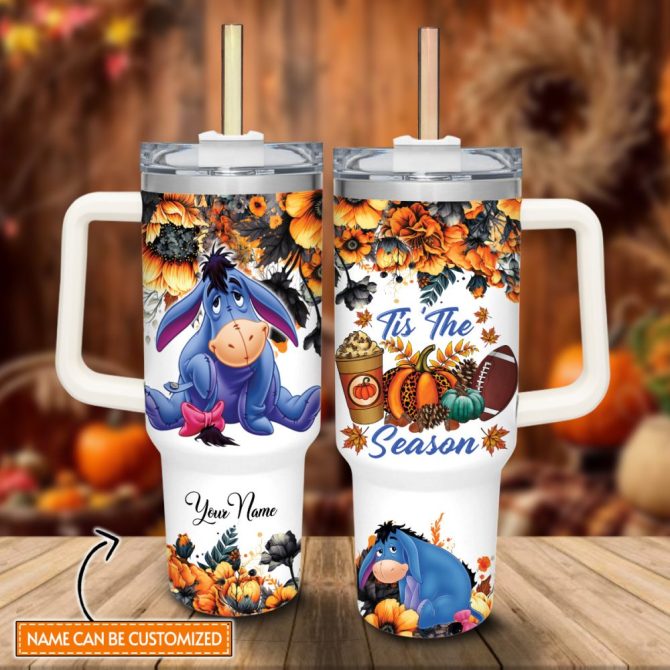 Eeyore Winnie The Pooh Cartoon Custom Stanley Quencher 40Oz Stainless Steel Tumbler With Handle