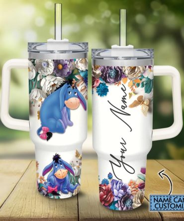 Eeyore Winnie The Pooh Cartoon Custom Stanley Quencher 40Oz Stainless Steel Tumbler With Handle