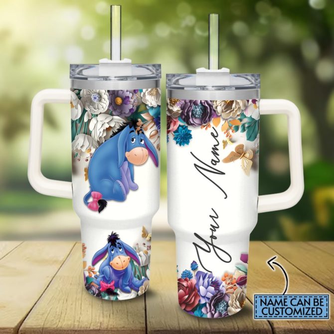 Eeyore Winnie The Pooh Cartoon Custom Stanley Quencher 40Oz Stainless Steel Tumbler With Handle