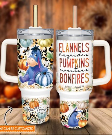 Eeyore Winnie The Pooh Cartoon Custom Stanley Quencher 40Oz Stainless Steel Tumbler With Handle