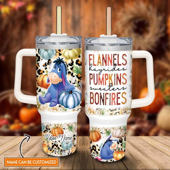 Eeyore Winnie The Pooh Cartoon Custom Stanley Quencher 40Oz Stainless Steel Tumbler With Handle
