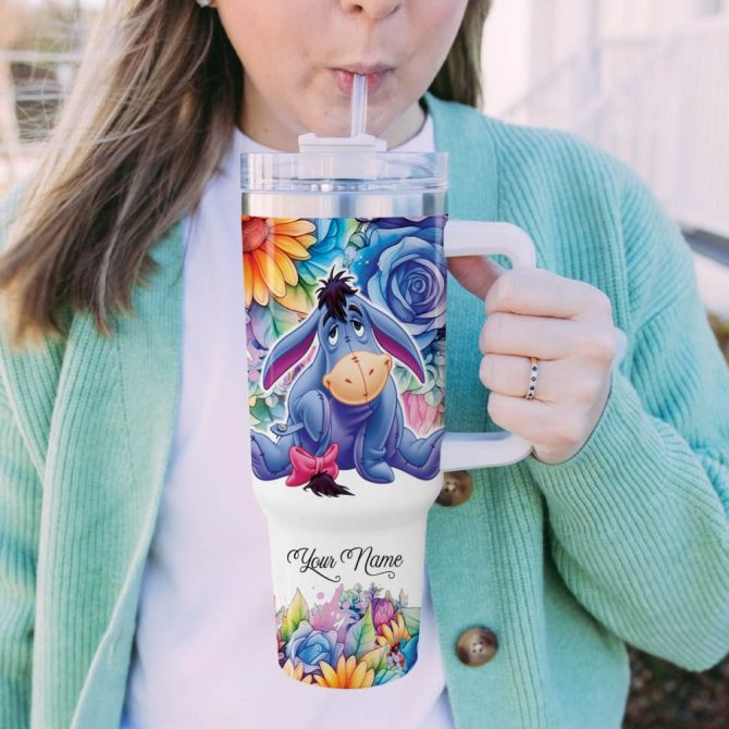 Eeyore Winnie The Pooh Cartoon Custom Stanley Quencher 40Oz Stainless Steel Tumbler With Handle - Image 5