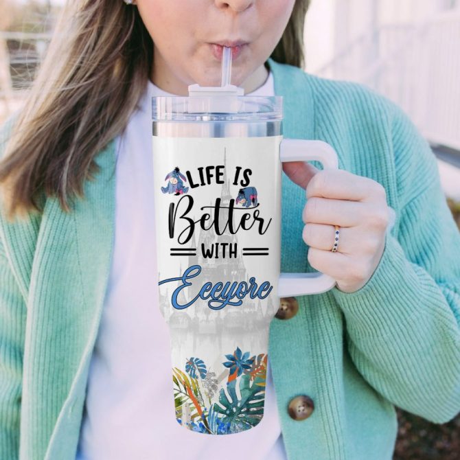 Eeyore Winnie The Pooh Cartoon Custom Stanley Quencher 40Oz Stainless Steel Tumbler With Handle - Image 5