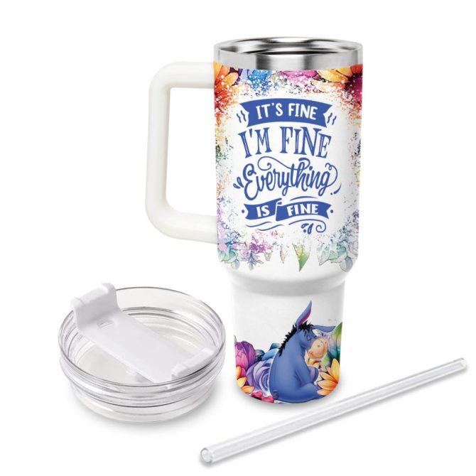 Eeyore Winnie The Pooh Cartoon Custom Stanley Quencher 40Oz Stainless Steel Tumbler With Handle - Image 2