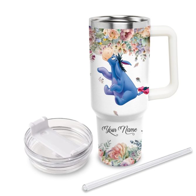 Eeyore Winnie The Pooh Cartoon Custom Stanley Quencher 40Oz Stainless Steel Tumbler With Handle - Image 3