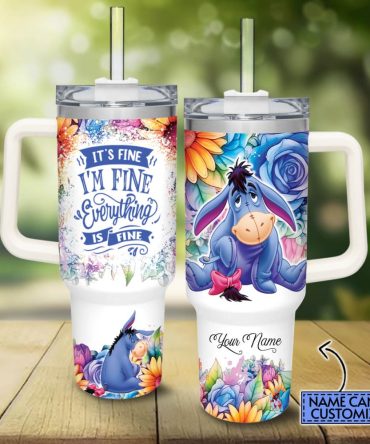Eeyore Winnie The Pooh Cartoon Custom Stanley Quencher 40Oz Stainless Steel Tumbler With Handle