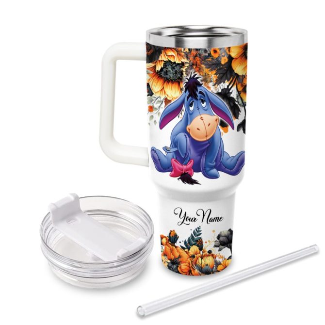 Eeyore Winnie The Pooh Cartoon Custom Stanley Quencher 40Oz Stainless Steel Tumbler With Handle - Image 3