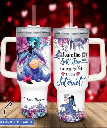 Eeyore Winnie The Pooh Cartoon Custom Stanley Quencher 40Oz Stainless Steel Tumbler With Handle