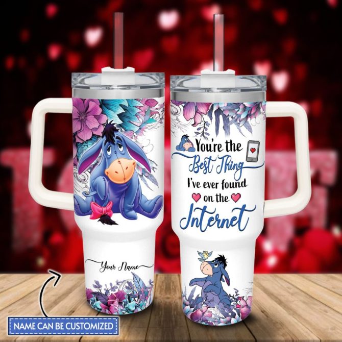 Eeyore Winnie The Pooh Cartoon Custom Stanley Quencher 40Oz Stainless Steel Tumbler With Handle