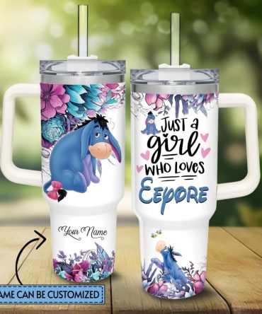 Eeyore Winnie The Pooh Cartoon Custom Stanley Quencher 40Oz Stainless Steel Tumbler With Handle