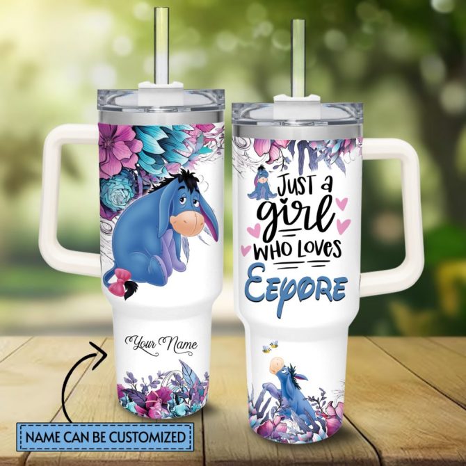 Eeyore Winnie The Pooh Cartoon Custom Stanley Quencher 40Oz Stainless Steel Tumbler With Handle