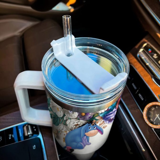 Eeyore Winnie The Pooh Cartoon Custom Stanley Quencher 40Oz Stainless Steel Tumbler With Handle - Image 4